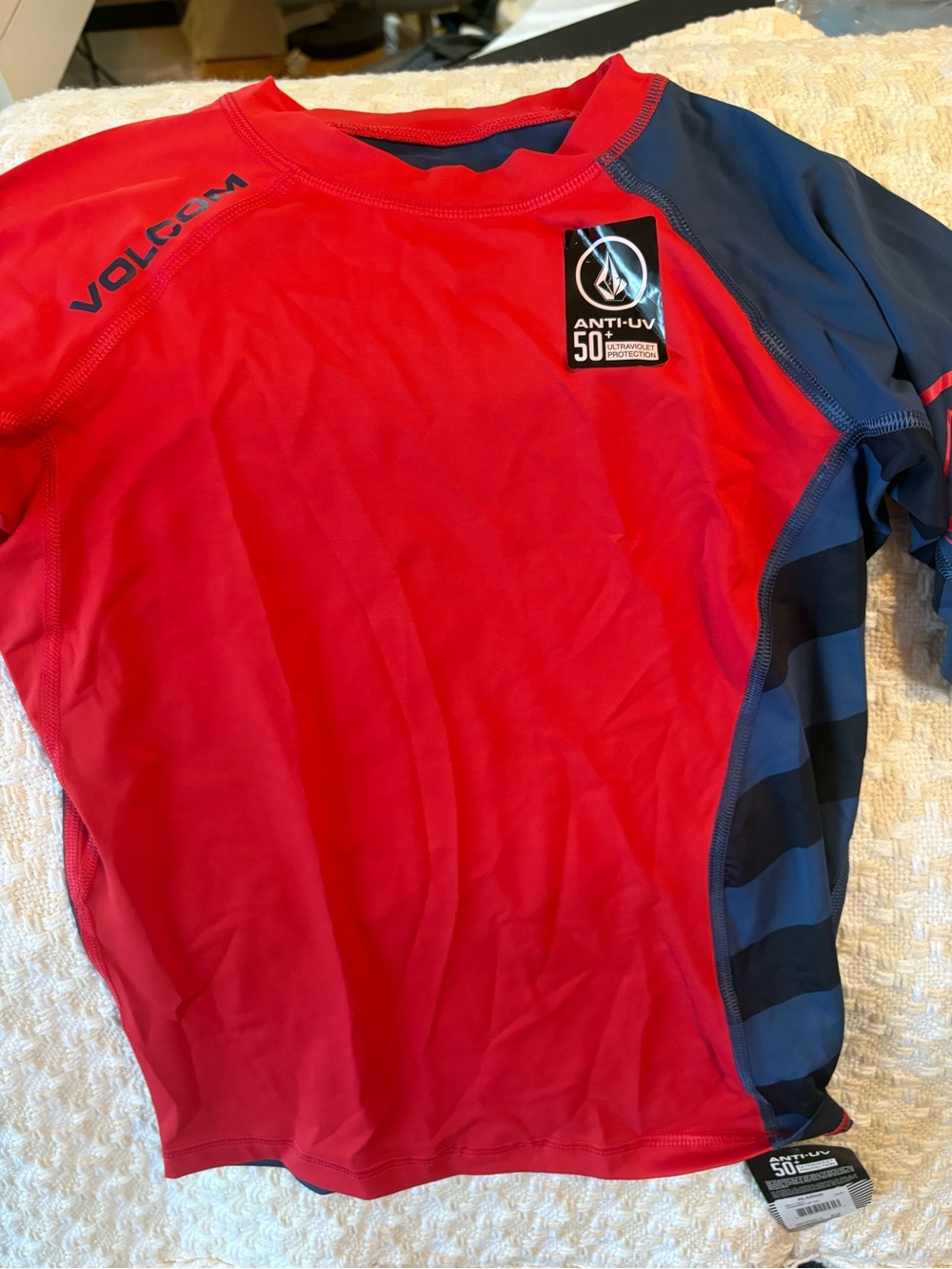 Volcom Red and Blue Short-Sleeve Rash Guard